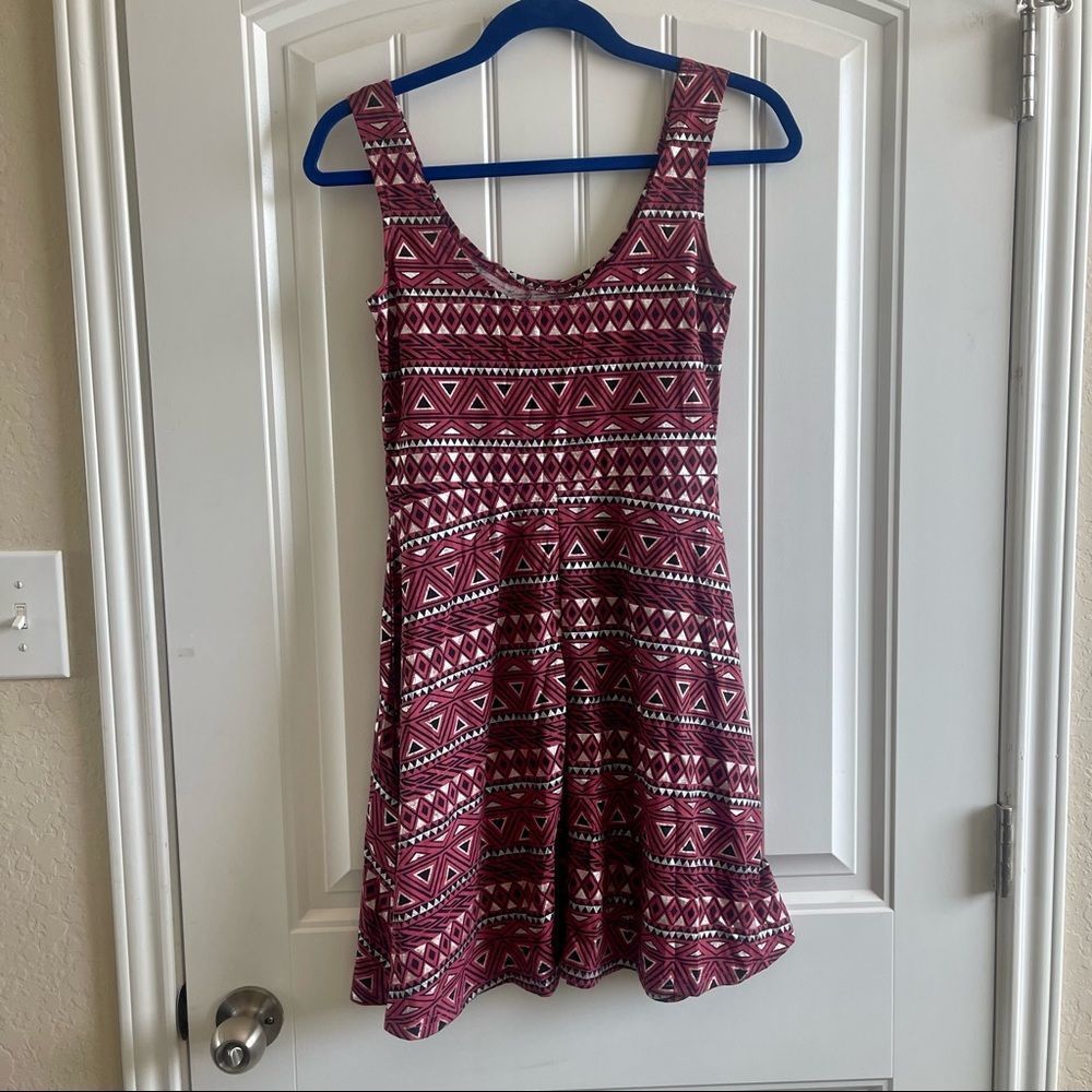 Angie Burgundy Red Metallic Printed Boho Sleeveless Skater Dress; SZ M; BNWT - Picture 7 of 9